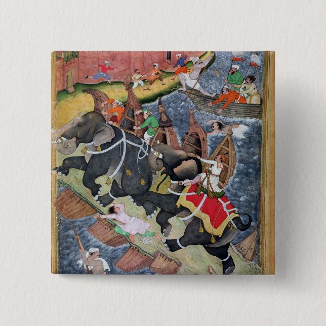 Akbar tames the Savage Elephant, Hawa'i 2 Inch Square Button (Front)