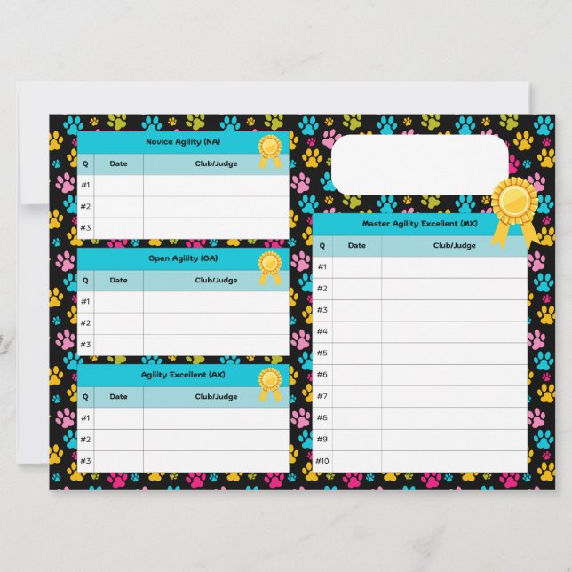 AKC Standard Agility Master Title Tracker Card (Front)