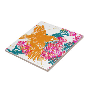 Akepa and Lehua Hawaiian pattern decor Pillow Tile