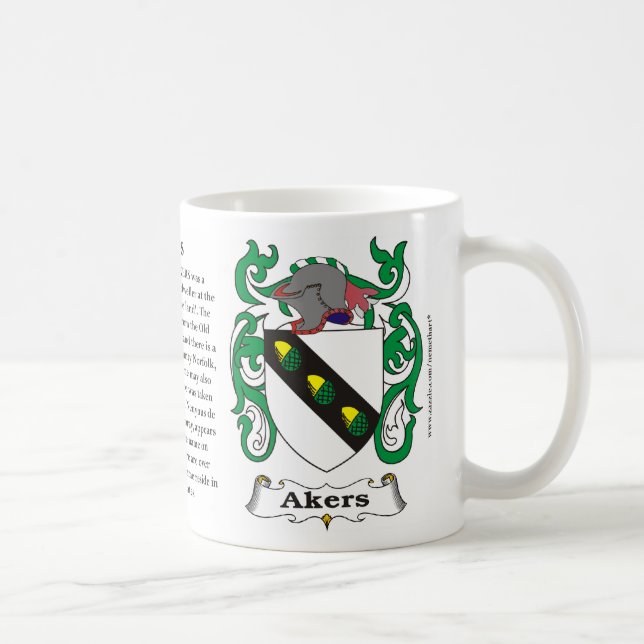 Akers, Origin, Meaning and the Crest Coffee Mug (Right)