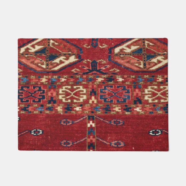 Akhal Oasis Red Band Blue Star Medallion  Doormat (Front)