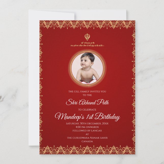 Akhand Path invites 1st Birthday Sukhmani invites (Front)