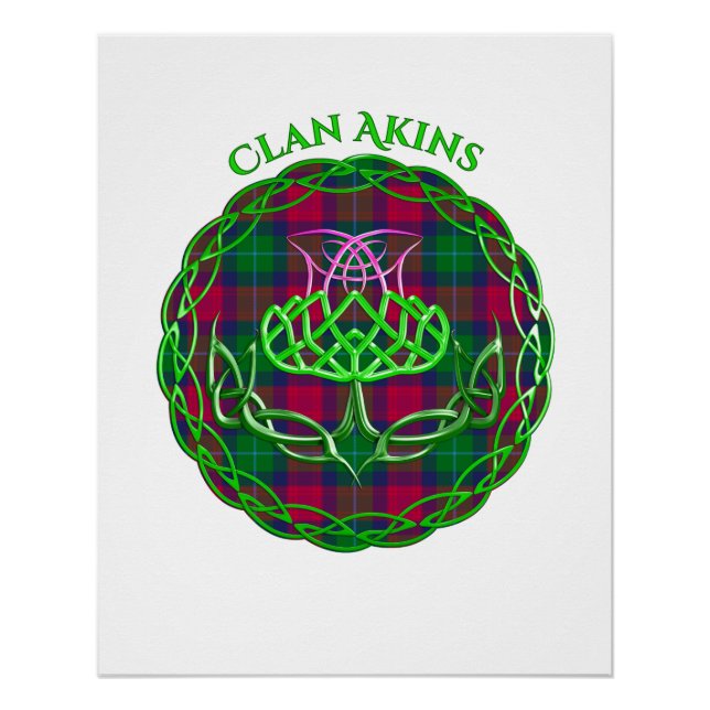 Akins Scottish Tartan Celtic Thistle Poster (Front)