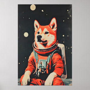 Akita Astronaut Poster, Akita Retro Print, Akita Poster