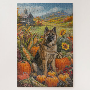 Akita Autumn Harvest Thanksgiving Dog  Jigsaw Puzzle
