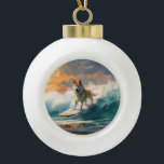 Akita Beach Surfing Painting Ceramic Ball Christmas Ornament<br><div class="desc">Immerse yourself in the playful world of canine adventure with this captivating painting. A spirited dog takes to the waves, skilfully riding the surf on a sun-kissed beach. The vibrant artwork beautifully captures the essence of beachside excitement as the dog fearlessly rides the waves, embodying the spirit of fun and...</div>
