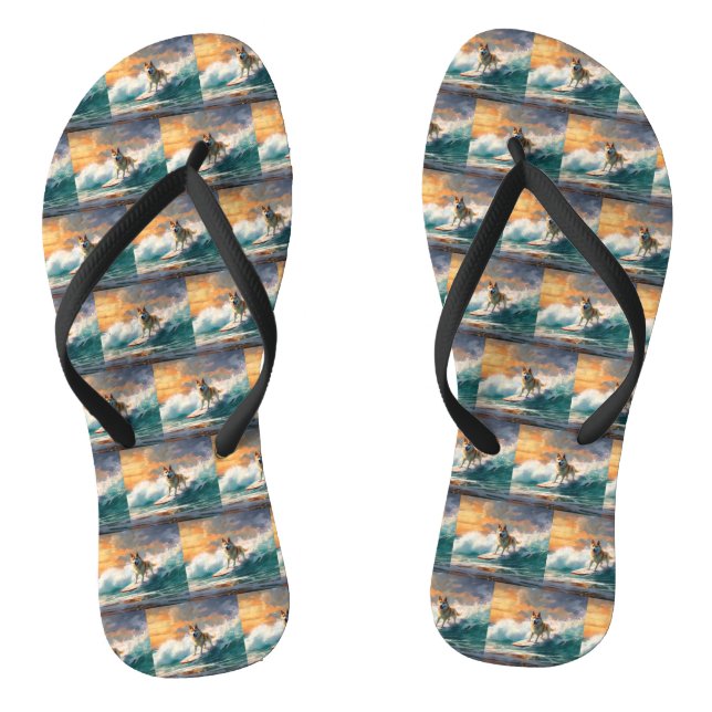 Akita Beach Surfing Painting Flip Flops (Footbed)