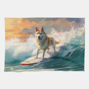 Akita Beach Surfing Painting Kitchen Towel