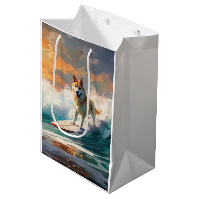 Akita Beach Surfing Painting Medium Gift Bag (Front Angled)