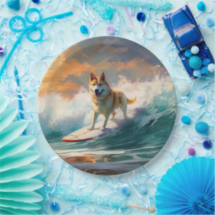 Akita Beach Surfing Painting Paper Plate
