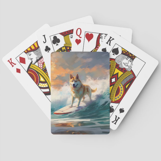 Akita Beach Surfing Painting Playing Cards (Back)