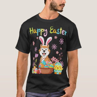 Akita Bunny Dog Dancing Flower Eggs Chick Happy Ea T-Shirt