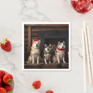 Akita by the Fireplace Christmas  Napkin