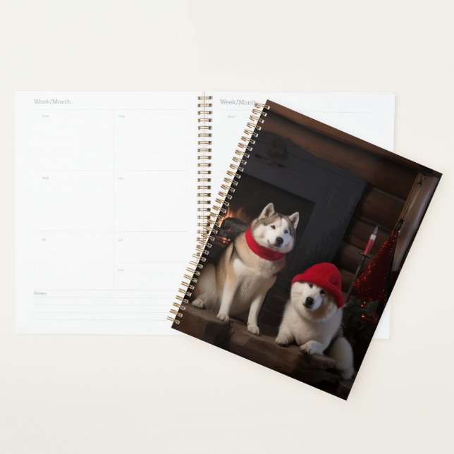 Akita by the Fireplace Christmas  Planner (Display)