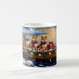 Akita Christmas Boat Holiday Coffee Mug