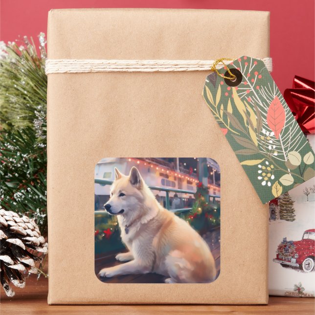 Akita Christmas Cruise: Pawsome Holiday Delight Square Sticker (Holiday)