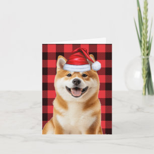 Akita Christmas Dog Red Buffalo Plaid Christmas Holiday Card