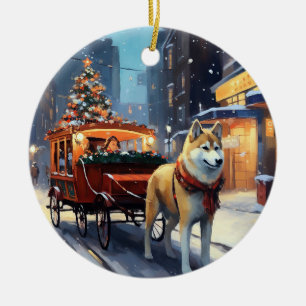 Akita Christmas Festive Season Ceramic Ornament