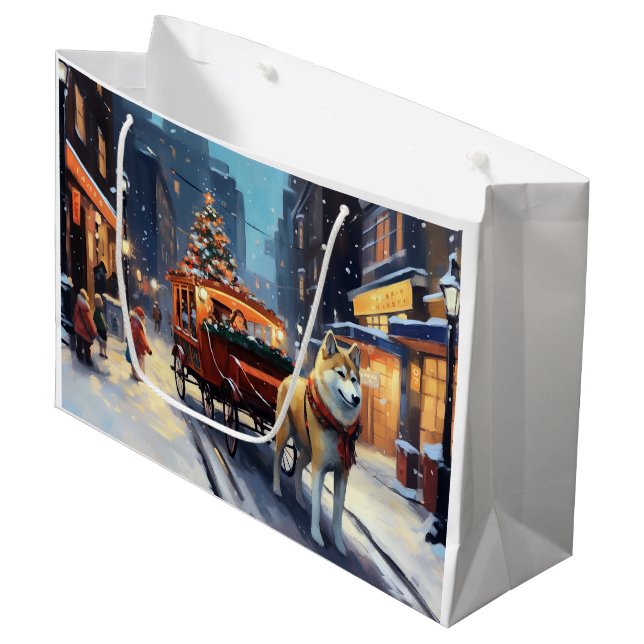 Akita Christmas Festive Season Large Gift Bag (Front Angled)