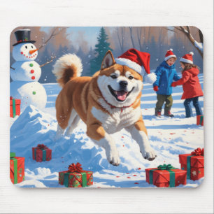 Akita Christmas Festive Snow Scene Mouse Pad