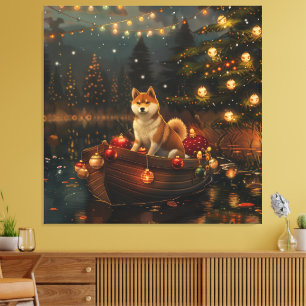 Akita Christmas Festive Voyage Canvas Print