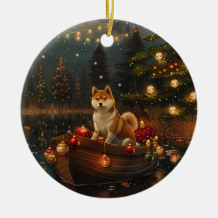 Akita Christmas Festive Voyage Ceramic Ornament