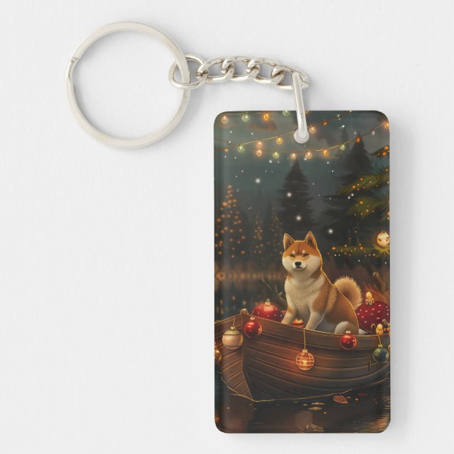 Akita Christmas Festive Voyage Keychain (Front)