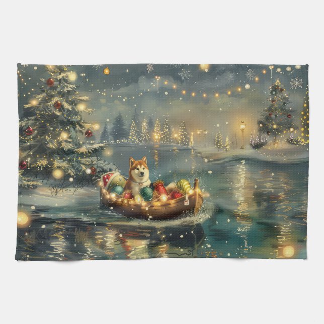Akita Christmas Festive Voyage Kitchen Towel (Horizontal)