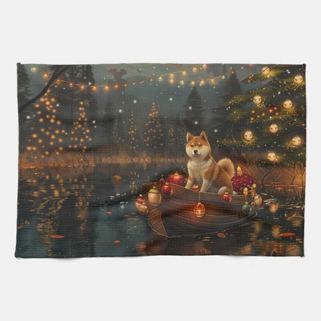 Akita Christmas Festive Voyage Kitchen Towel (Horizontal)