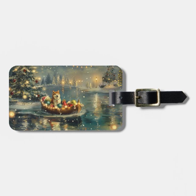 Akita Christmas Festive Voyage Luggage Tag (Front Horizontal)