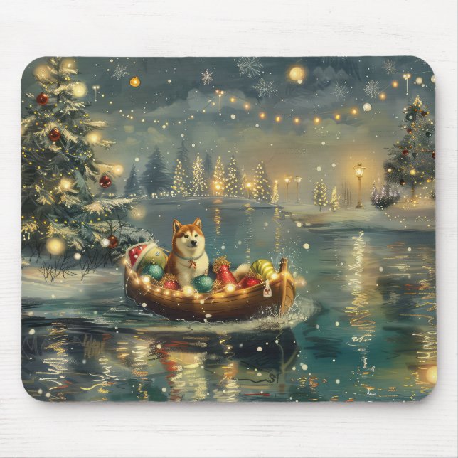 Akita Christmas Festive Voyage Mouse Pad (Front)