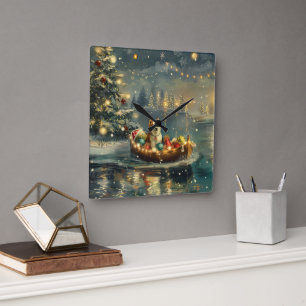 Akita Christmas Festive Voyage Square Wall Clock