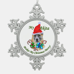 Akita Christmas Merry Snowflake Pewter Christmas Ornament
