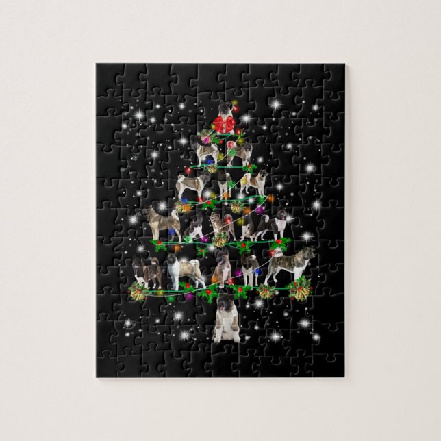 Akita Christmas Tree Covered By Flashli Jigsaw Puzzle (Vertical)