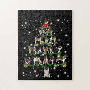 Akita Christmas Tree Covered By Flashli Jigsaw Puzzle