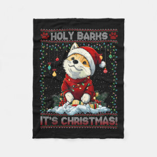 Akita Christmas Tree Lights Decorations Dog Lover Fleece Blanket