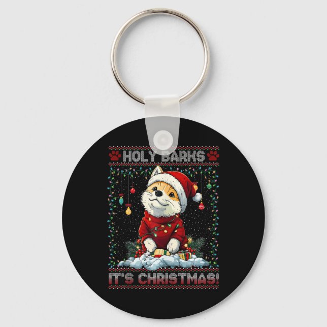 Akita Christmas Tree Lights Decorations Dog Lover  Keychain (Front)