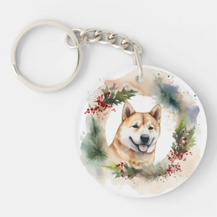Akita Christmas Wreath Festive Pup