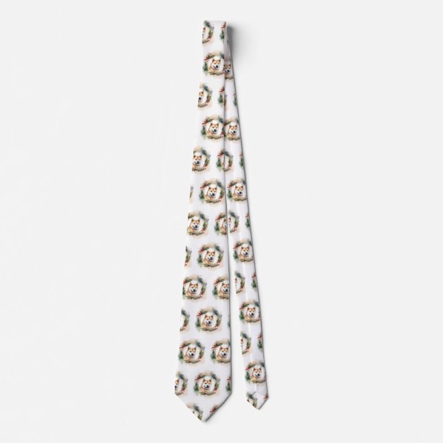 Akita Christmas Wreath Festive Pup Tie (Front)