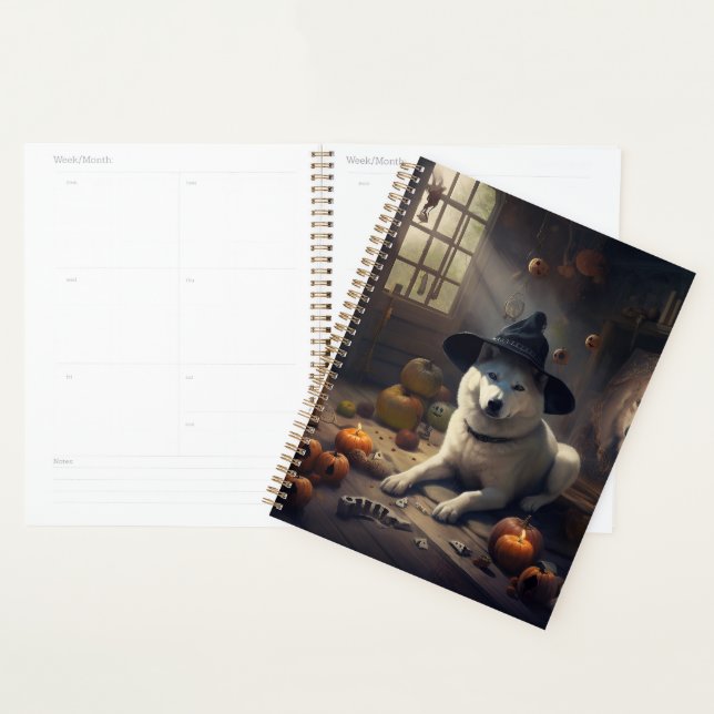 Akita Citrouilles Halloween effroi (Devant avec enveloppe)