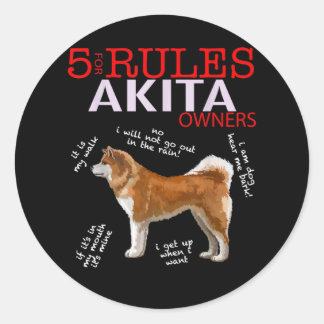 Akita Dog | 5 Rules Akita Dog Owner Classic Round Sticker