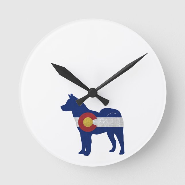 Akita Dog Breed Silhouette Colorado Flag Round Clock (Front)
