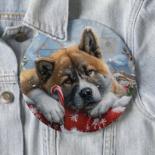 Akita Dog Christmas Festive 6 Inch Round Button