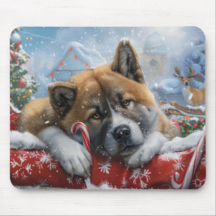 Akita Dog Christmas Festive Mouse Pad