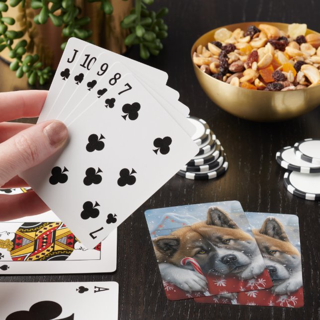 Akita Dog Christmas Festive Playing Cards (In Situ)