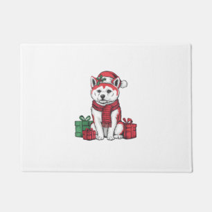 Akita Dog Christmas Outfits Santa Hat Dog Xmas Doormat