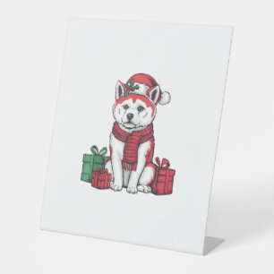 Akita Dog Christmas Outfits Santa Hat Dog Xmas Pedestal Sign