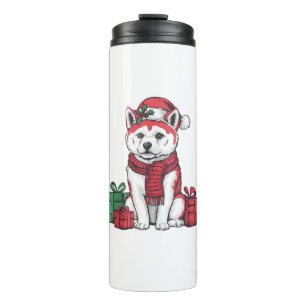 Akita Dog Christmas Outfits Santa Hat Dog Xmas Thermal Tumbler