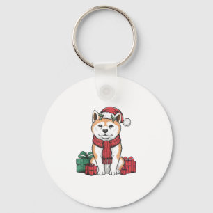Akita Dog Christmas Parties Holiday Santa Dog Xmas Keychain