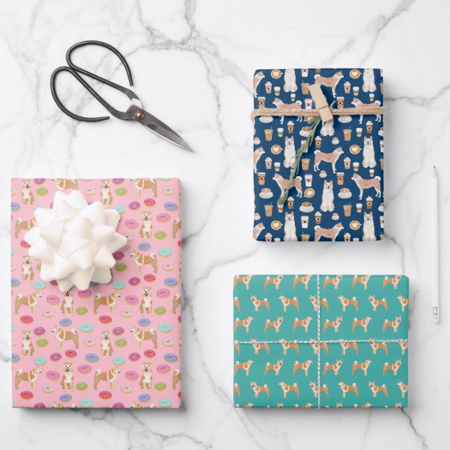 Akita Dog Coffee and Doughnuts Wrapping Paper Sheet (Front)
